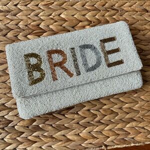 Colorful embellished “BRIDE” clutch